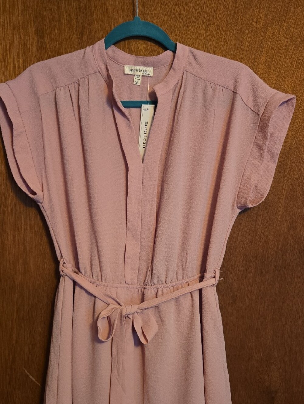 Monteau Blush Pink Belted Midi Shirt Dress - Picture 3 of 6